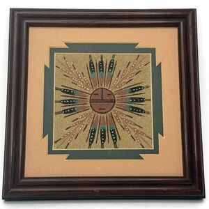 Vintage Navajo Indian Sand Art Painting Framed & Matted John Benally New Mexico